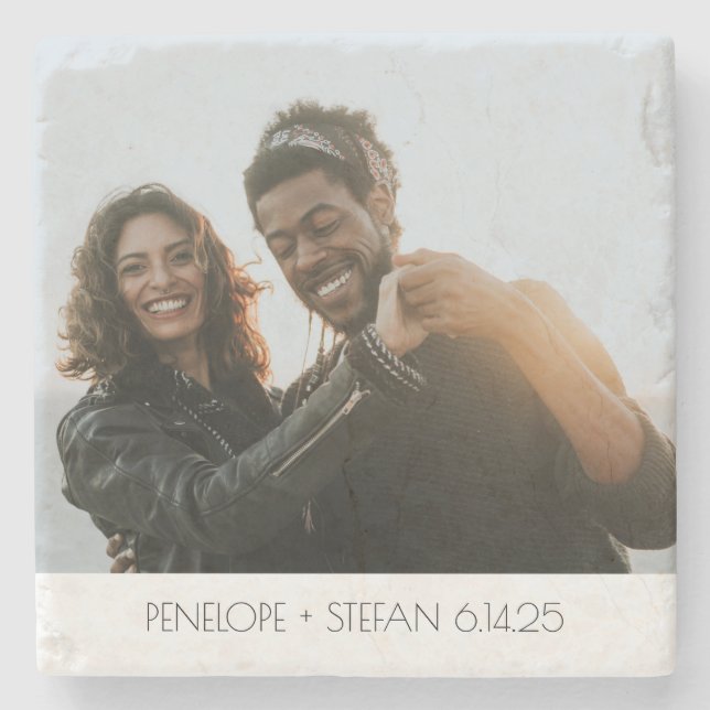 Personalised Wedding Photo Anniversary Keepsake Stone Coaster (Front)