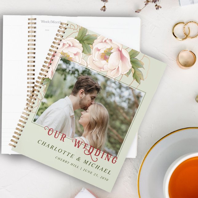 Personalised Wedding Photo Blush and Sage Floral Planner (Creator Uploaded)