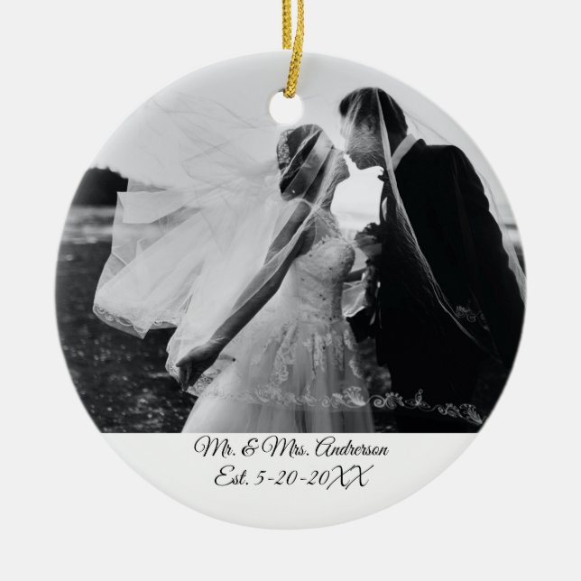 Personalised Wedding Photo Christmas Ceramic Ornament (Front)