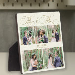 Personalised wedding photo collage Mr and Mrs Plaque<br><div class="desc">Elegant classic faux gold romantic calligraphy script Mr. and Mrs. 5 photo collage,  name and wedding date personalised cream ivory plaque.</div>