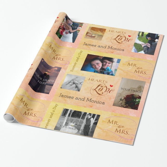 Personalised Wedding Photo Collage w/ CustomText Wrapping Paper (Unrolled)