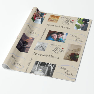 Personalised Wedding Photo Collage w/ CustomText Wrapping Paper
