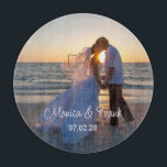 Personalised Wedding Photo Cutting Board<br><div class="desc">A round cutting board with your wedding photo and text with your anniversary date.
Add your own text to create a personalised touch. 
You can customise the font style,  size and colour as needed to match your photo.</div>
