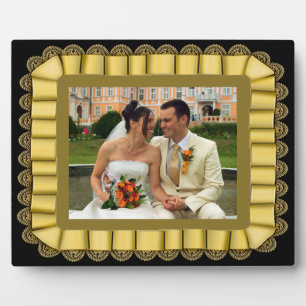 Personalised Wedding Photo Gold Lace Ribbon Frame