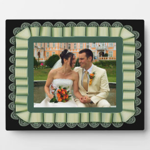 Personalised Wedding Photo Green Lace Ribbon Frame