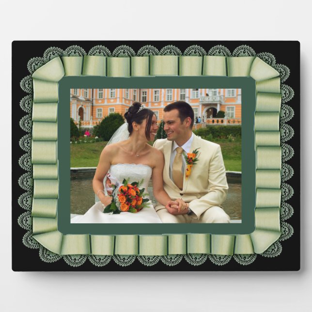 Personalised Wedding Photo Green Lace Ribbon Frame (Front)
