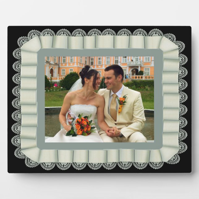 Personalised Wedding Photo Ivory Lace Ribbon Frame (Front)