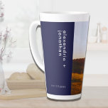 Personalised Wedding Photo Navy Blue Latte Mug<br><div class="desc">Savour your morning coffee or tea with this stylish and personalised Navy Blue Latte Mug. Featuring your favourite wedding photo with your names in a modern sans serif font on a navy blue banner, this latte mug is perfect for enjoying your daily cup of joe or giving as a thoughtful...</div>