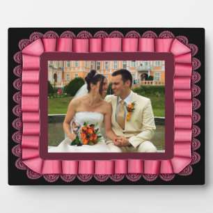 Personalised Wedding Photo Pink Lace Ribbon Frame
