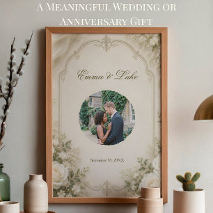 Personalised Wedding Photo Poster Elegant Floral