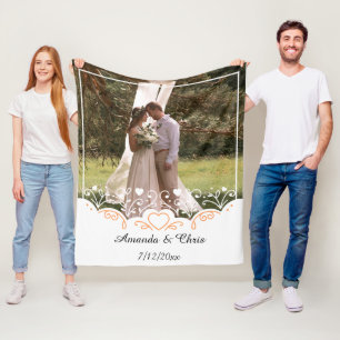 Personalised wedding Photo save name and date Fleece Blanket
