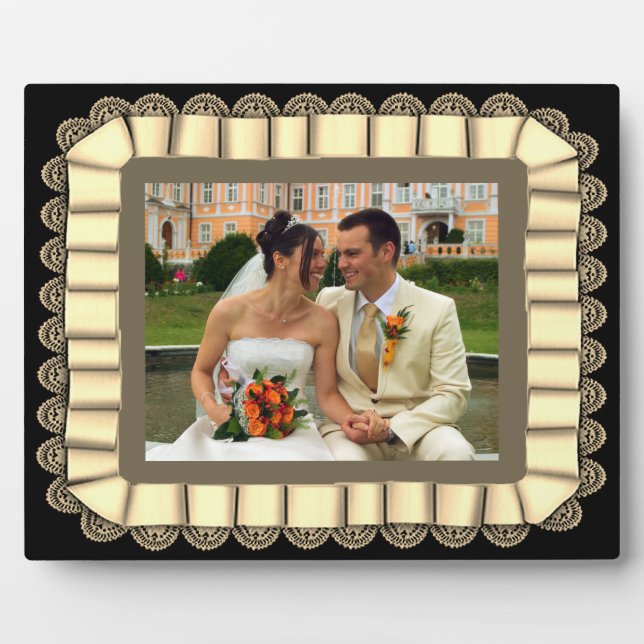 Personalised Wedding Photo Sepia Lace Ribbon Frame (Front)