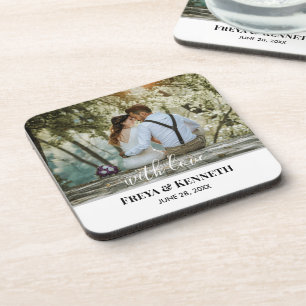 Personalised Wedding Photo With Love White Texts Coaster