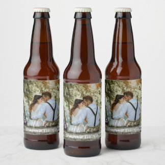 Personalised Wedding Photo With Modern Calligraphy Beer Bottle Label