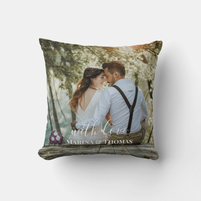 Personalised Wedding Photo With Modern Calligraphy Cushion (Front)