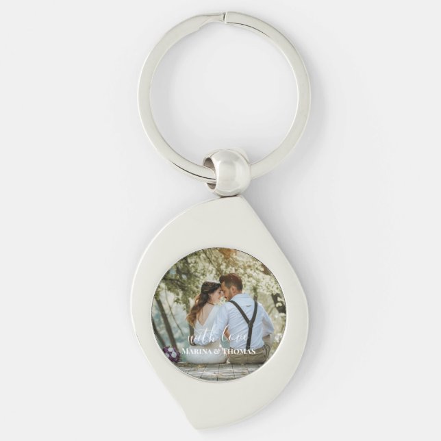 Personalised Wedding Photo With Modern Calligraphy Key Ring (Front)