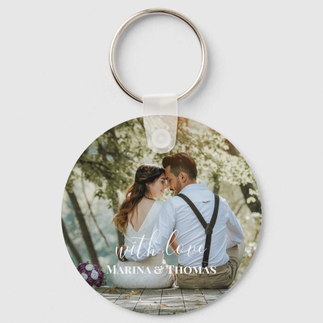 Personalised Wedding Photo With Modern Calligraphy Key Ring (Front)