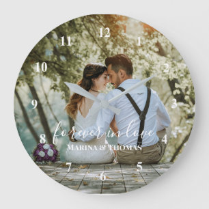 Personalised Wedding Photo With Modern Calligraphy Large Clock