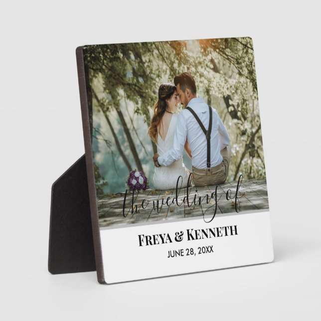 Personalised Wedding Photo With Modern Calligraphy Plaque (Front)