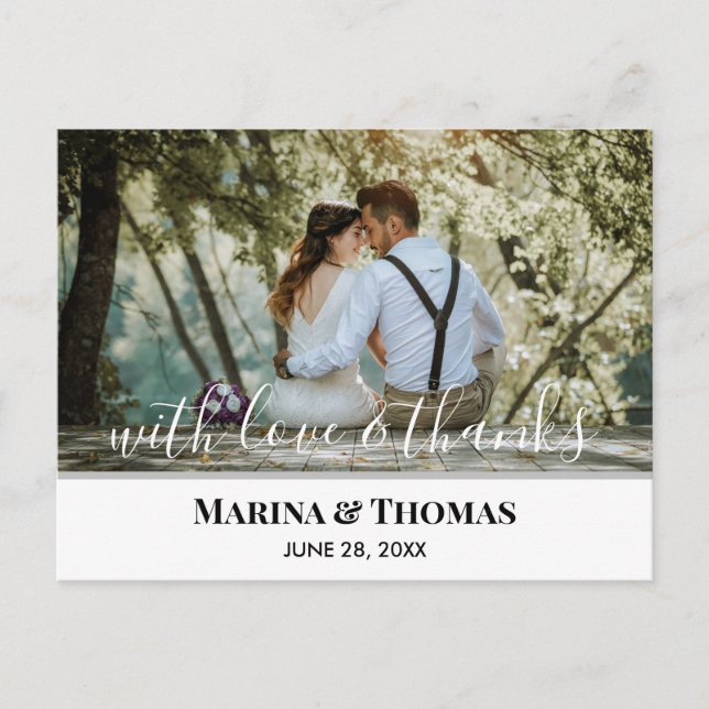 Personalised Wedding Photo With Modern Calligraphy Postcard (Front)