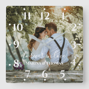 Personalised Wedding Photo With Modern Calligraphy Square Wall Clock