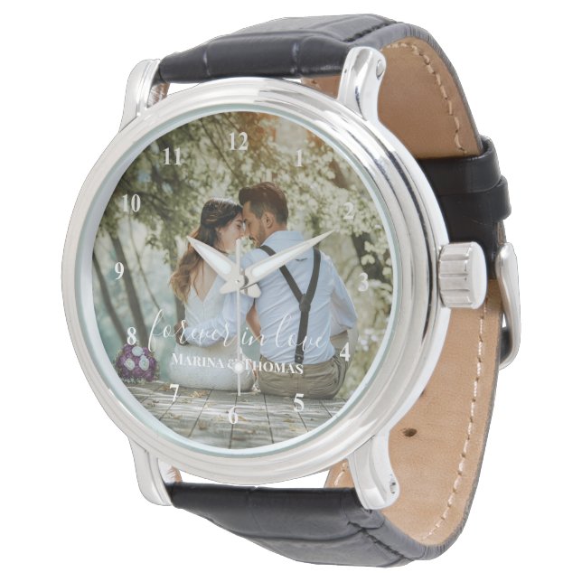 Personalised Wedding Photo With Modern Calligraphy Watch (Angled)