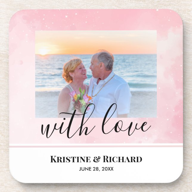 Personalised Wedding Photo With Sparkly Baby Pink  Coaster (Front)