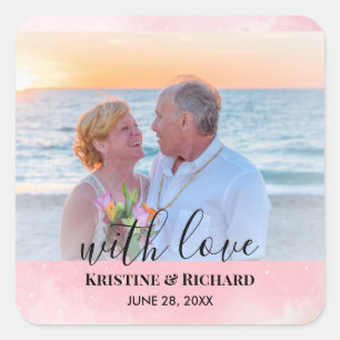 Personalised Wedding Photo With Sparkly Baby Pink  Square Sticker