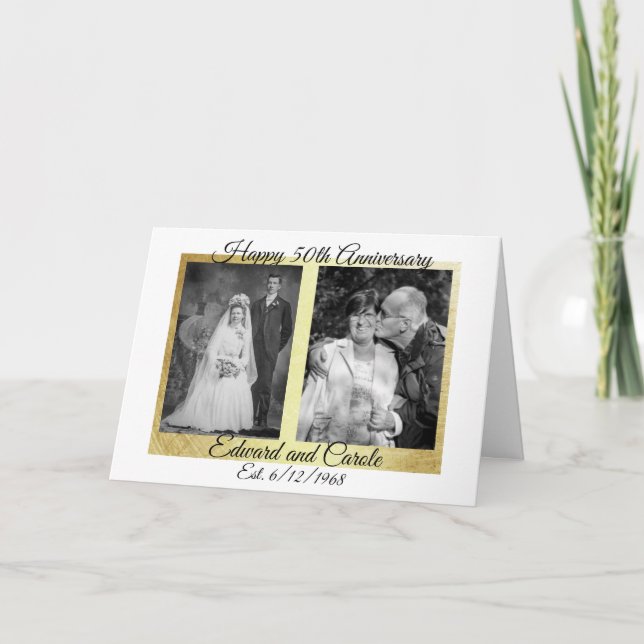 Personalised Wedding Photos 50th Anniversary Card (Front)