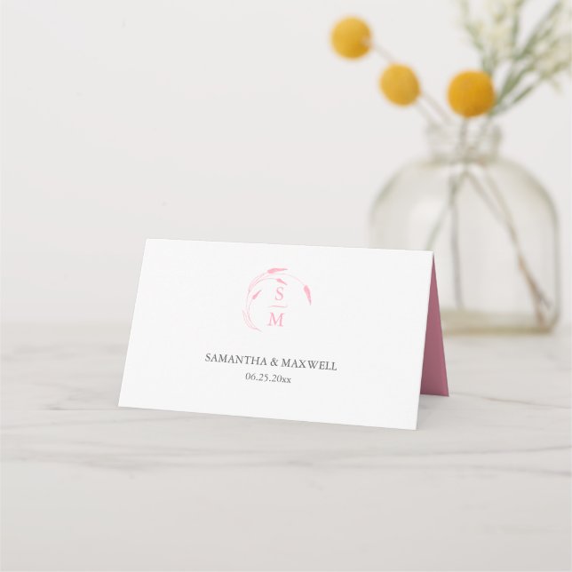 Personalised Wedding Place Cards Monogrammed Pink (Back)