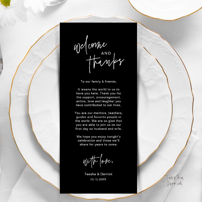Personalised Wedding Place Setting Thank You Card (Personalised Wedding Dinner Place Setting Thank You Card in black and white)
