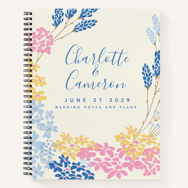 Personalised Wedding Planner Stylish Floral Blue Notebook (Front)