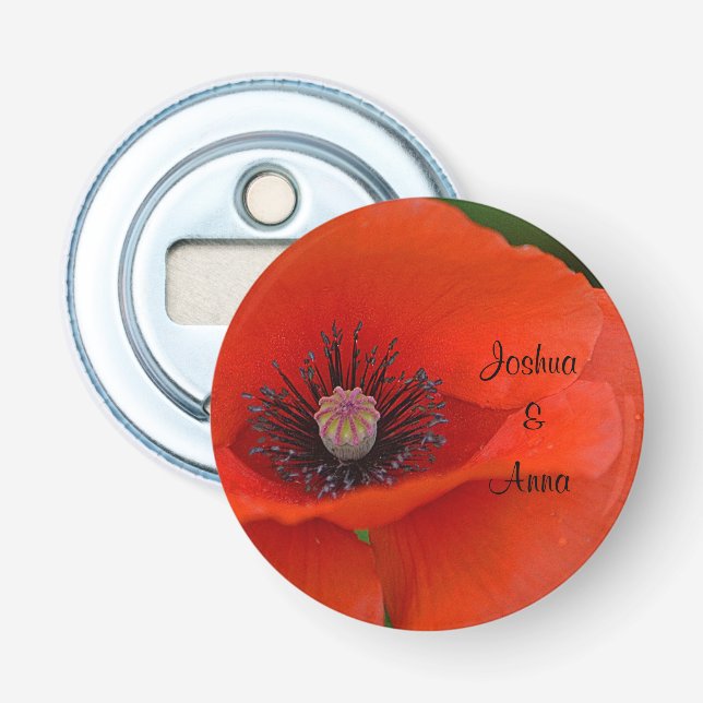 Personalised Wedding Poppy Bottle Opener (Front)