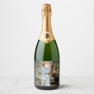Personalised Wedding Portrait Modern Calligraphy Sparkling Wine Label