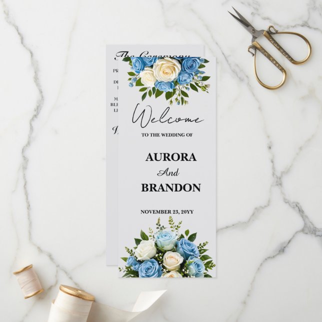 Personalised Wedding Program with Floral Design (Front/Back In Situ)