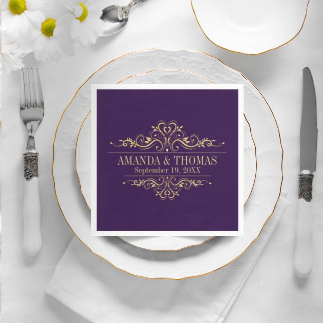 Personalised Wedding Purple Elegant Paper Napkins (Creator Uploaded)