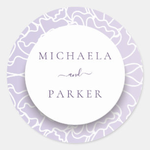 Personalised Wedding Purple Floral Classic Round Sticker