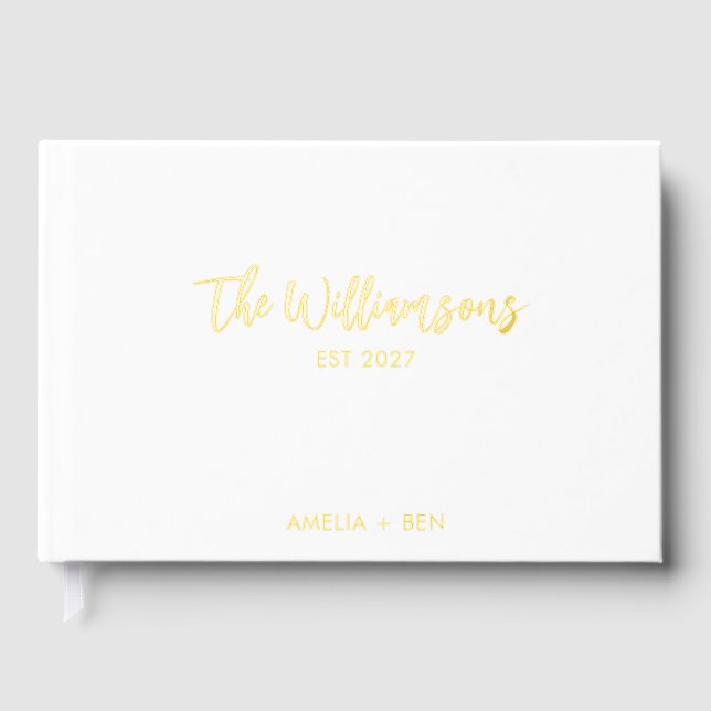 Personalised Wedding Reception Elegant Script Gold Guest Book (Front)