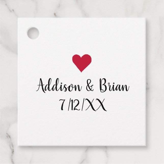Personalised Wedding Red Heart Gift Tags (Front)
