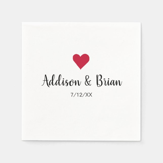 Personalised Wedding Red Heart Napkin (Front)