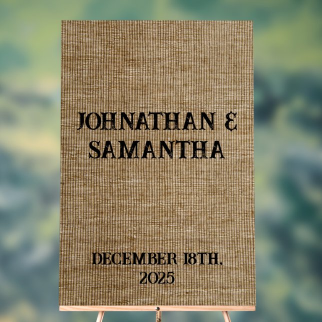 Personalised wedding rustic burlap nature pattern acrylic sign (Neutral)
