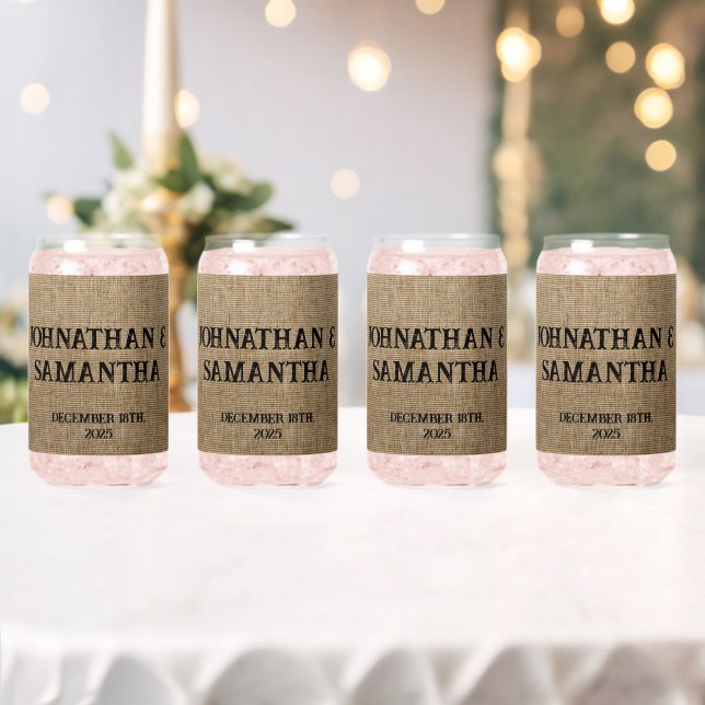 Personalised wedding rustic burlap nature pattern can glass (Insitu (Wedding))