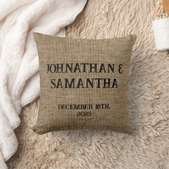 Personalised Wedding Rustic Burlap Nature Pattern  Cushion (Blanket)