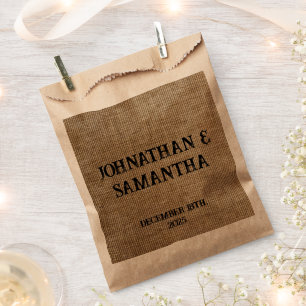 Personalised Wedding Rustic Burlap Nature Pattern Favour Bag