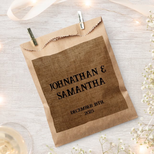 Personalised Wedding Rustic Burlap Nature Pattern  Favour Bag (Clipped)