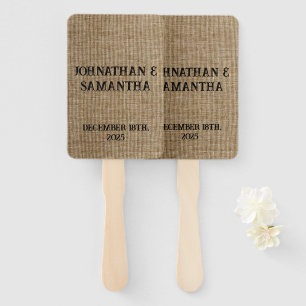 Personalised wedding rustic burlap nature pattern hand fan
