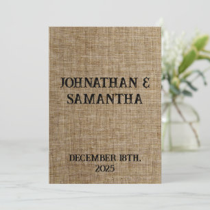 Personalised wedding rustic burlap nature pattern invitation