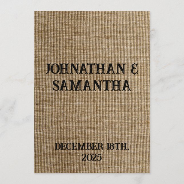 Personalised wedding rustic burlap nature pattern program (Front)