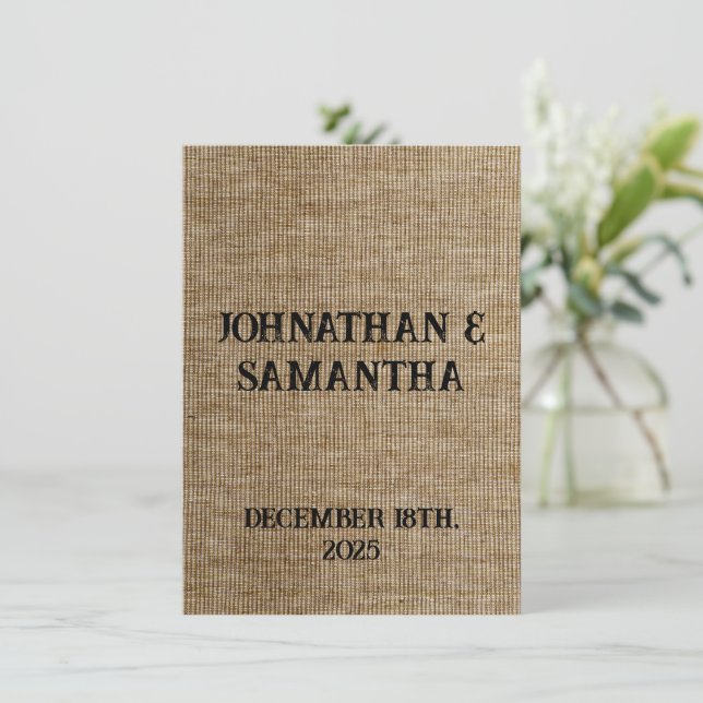Personalised wedding rustic burlap nature pattern thank you card (Standing Front)