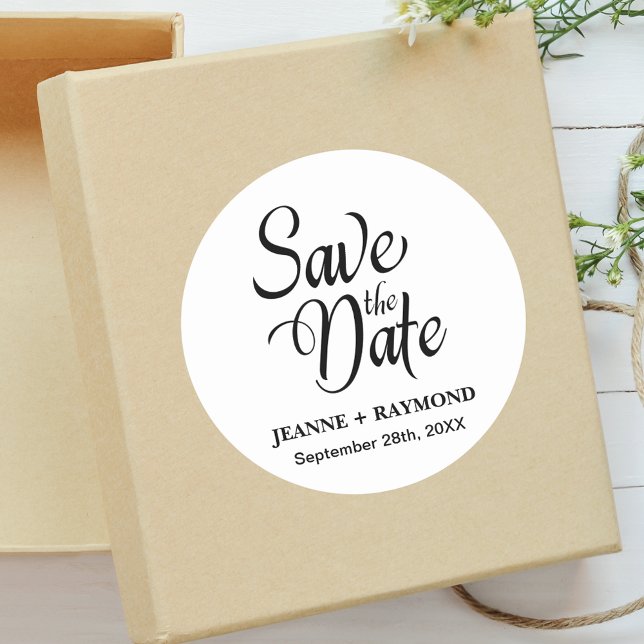 Personalised Wedding Save The Date Announcement  Classic Round Sticker (Wedding announcement sticker makes save the date details feel personal and memorable.)